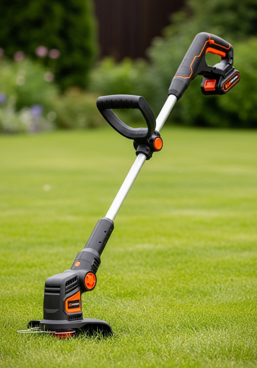 Elektrische grastrimmer BLACK+DECKER in gebruik op een gazon